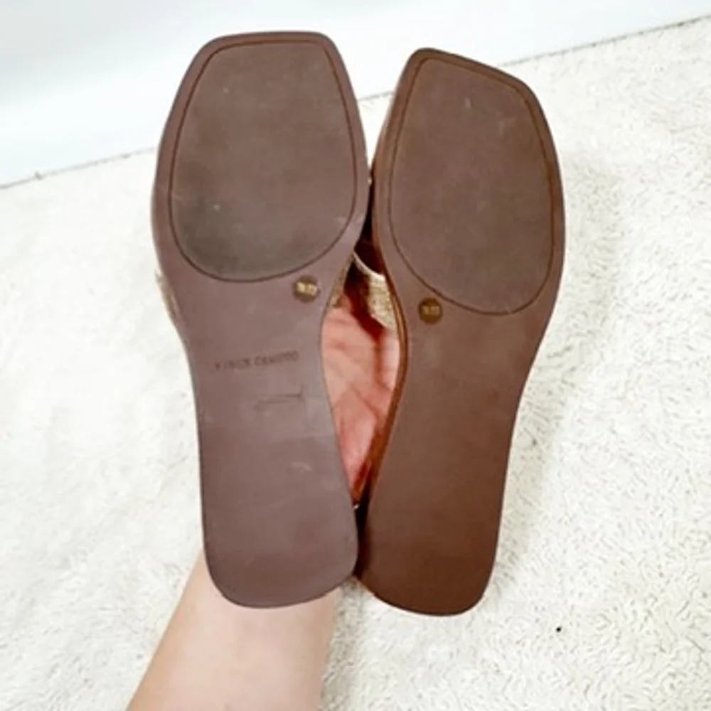 Vince Camuto Slip on Sandals Tan Woven Flats Byrdy Beachy Resort Cruise Size 7M - Picture 7 of 8